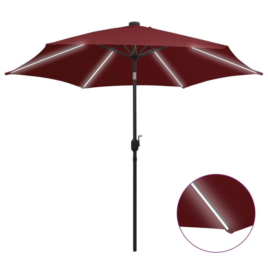 Parasol med LED-lys og aluminiumsstang 300 cm bordeaux