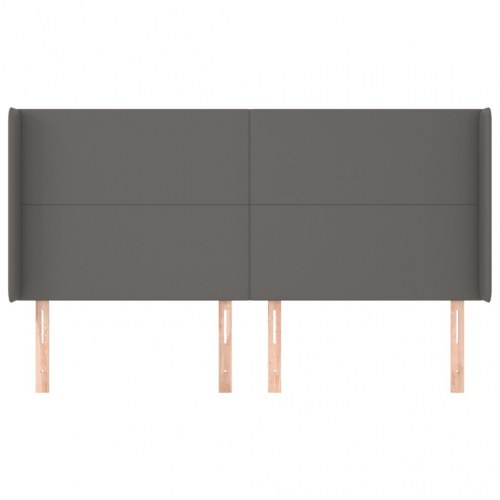 Sengegavl med kanter i kunstlæder 203 x 16 x 118/128 cm - grå