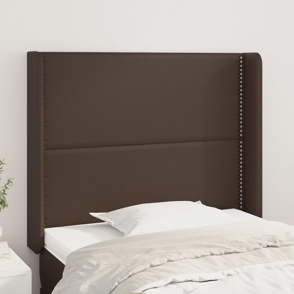Sengegavl med kanter 93x16x118/128 cm kunstlæder brun