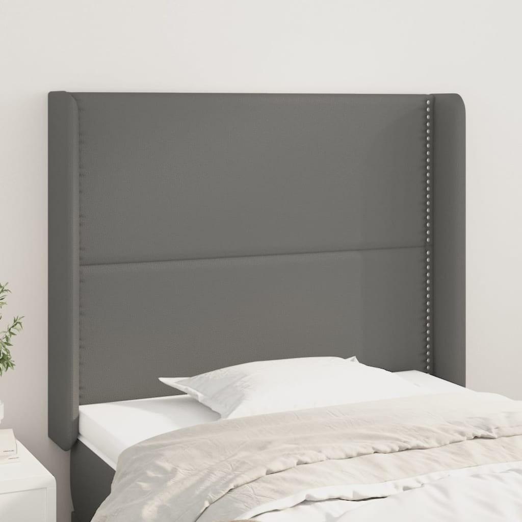 Sengegavl med kanter 93×16×118/128 cm - kunstlæder, grå
