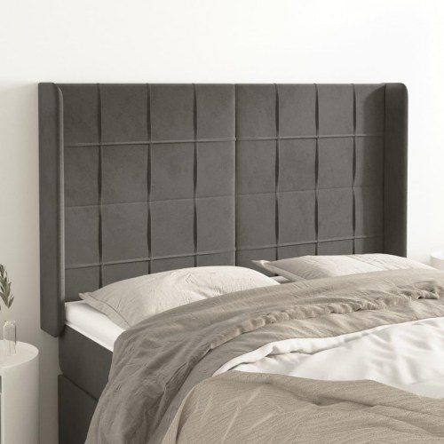 Sengegavl med kanter 147 x 16 x 118/128 cm - mørkegrå fløjl