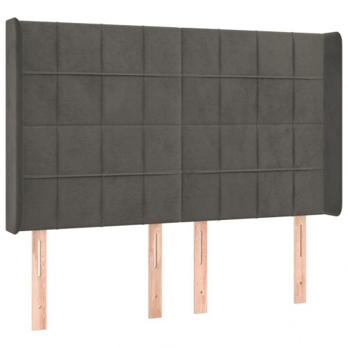 Sengegavl med kanter 147 x 16 x 118/128 cm - mørkegrå fløjl