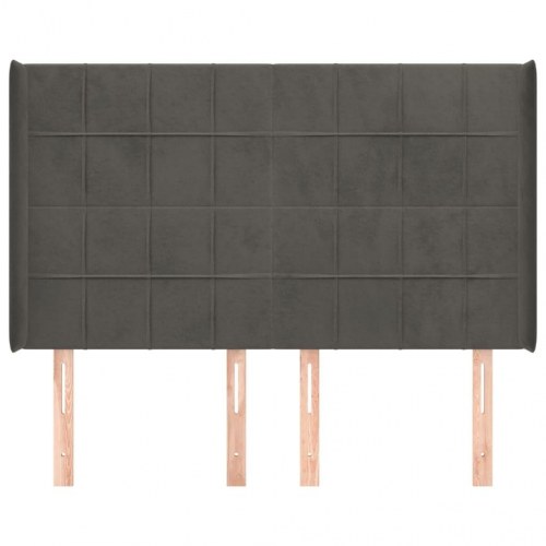 Sengegavl med kanter 147 x 16 x 118/128 cm - mørkegrå fløjl