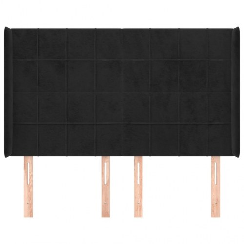 Sengegavl med kanter 147 x 16 x 118/128 cm fløjl - sort