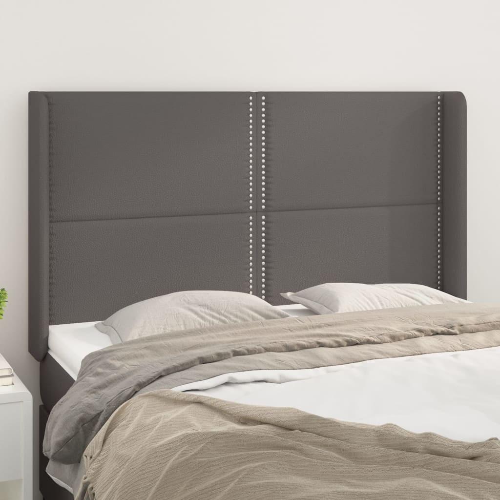 Sengegavl med kanter 147×16×118/128 cm i kunstlæder - grå