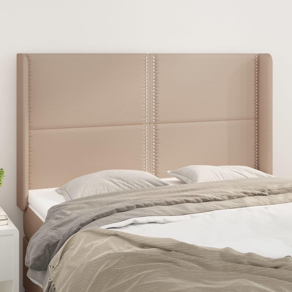 Sengegavl med kanter 147x16x118/128 cm kunstlæder cappuccino