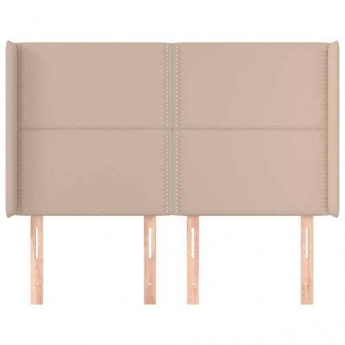 Sengegavl med kanter 147x16x118/128 cm kunstlæder cappuccino