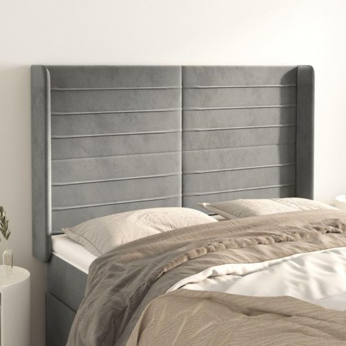 Sengegavl med kanter i fløjl - 147×16×118/128 cm, lysegrå