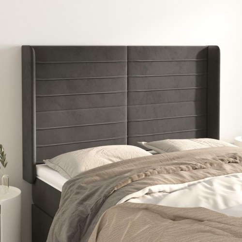 Sengegavl med kanter i fløjl - 147x16x118/128 cm, mørkegrå