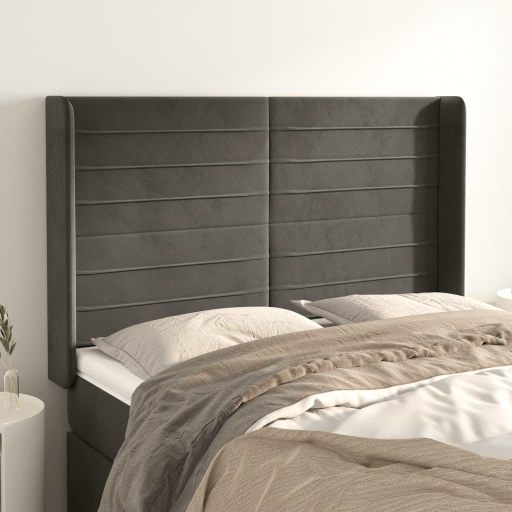 Sengegavl med kanter i fløjl - 147x16x118/128 cm, mørkegrå