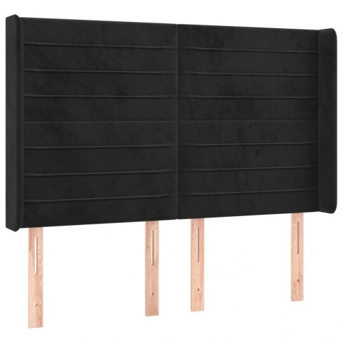 Sengegavl med kanter 147×16×118/128 cm - fløjl, sort