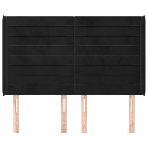 Sengegavl med kanter 147×16×118/128 cm - fløjl, sort
