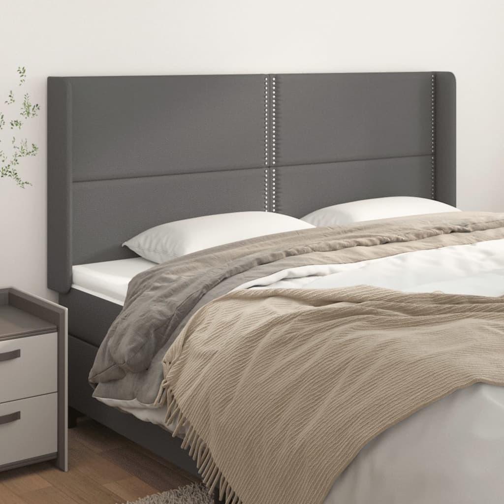 Sengegavl med kanter 203×16×118/128 cm - kunstlæder, grå