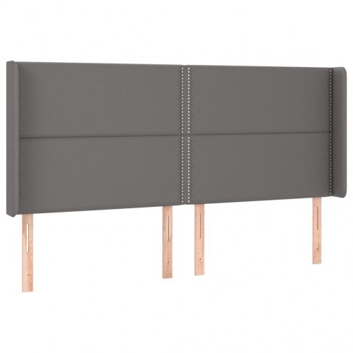 Sengegavl med kanter 203×16×118/128 cm - kunstlæder, grå