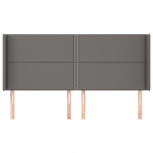 Sengegavl med kanter 203×16×118/128 cm - kunstlæder, grå