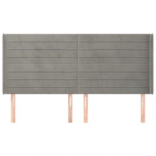 Sengegavl med kanter i fløjl - 163x16x118/128 cm, lysegrå