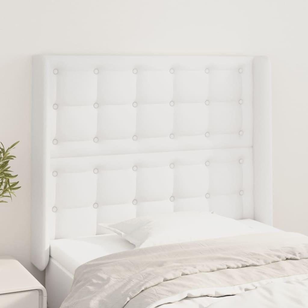 Sengegavl med kanter 103x16x118/128 cm kunstlæder hvid billede