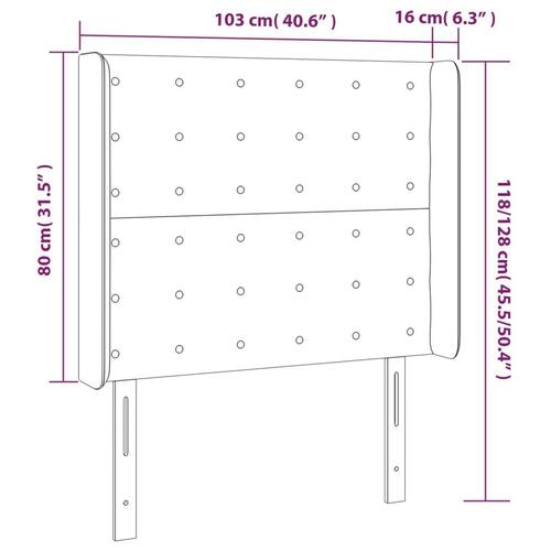 Sengegavl med kanter 103x16x118/128 cm kunstlæder hvid