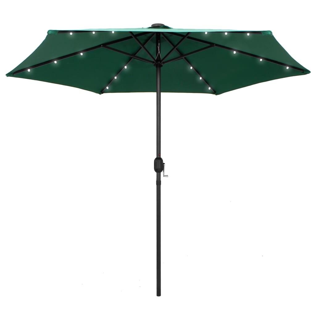 Parasol med LED-lys og aluminiumsstang 270 cm grøn