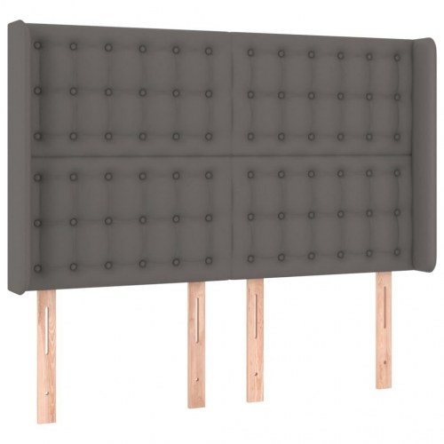 Sengegavl med kanter i kunstlæder - grå, 147 x 16 x 118/128 cm