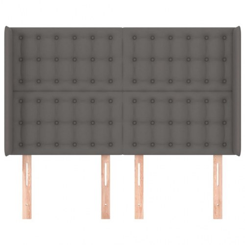 Sengegavl med kanter i kunstlæder - grå, 147 x 16 x 118/128 cm