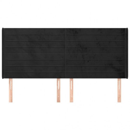 Sengegavl med kanter 203×16×118/128 cm - fløjl, sort