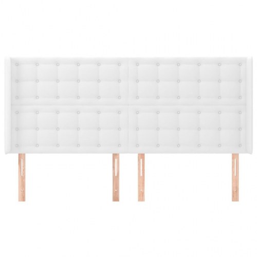 Sengegavl med kanter i kunstlæder 203 x 16 x 118/128 cm - hvid
