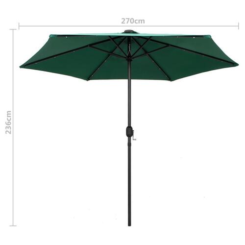 Parasol med LED-lys og aluminiumsstang 270 cm grøn