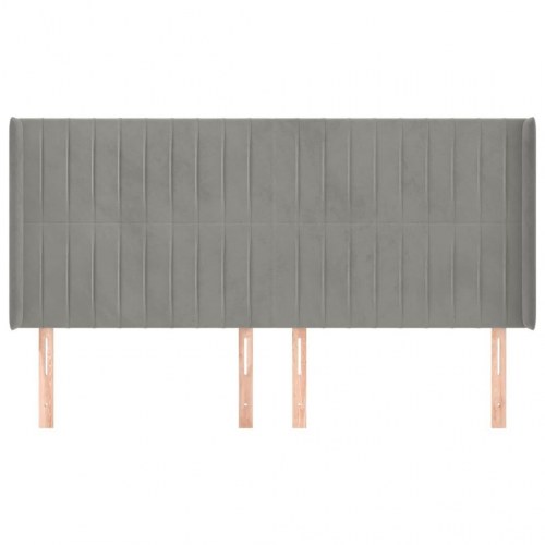 Sengegavl med kanter i fløjl 183 x 16 x 118/128 cm - lysegrå
