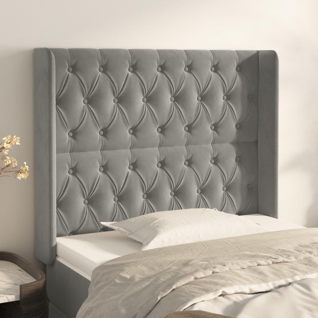 Sengegavl med kanter 93x16x118/128 cm - fløjl, lysegrå billede
