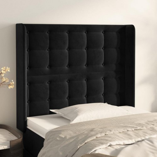 Sengegavl med kanter 83×16×118/128 cm i fløjl - sort