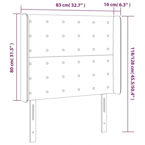 Sengegavl med kanter 83×16×118/128 cm i fløjl - sort
