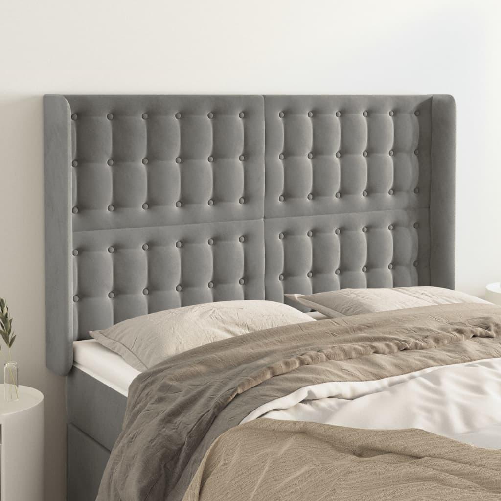 Sengegavl med kanter 147x16x118/128 cm fløjl lysegrå billede
