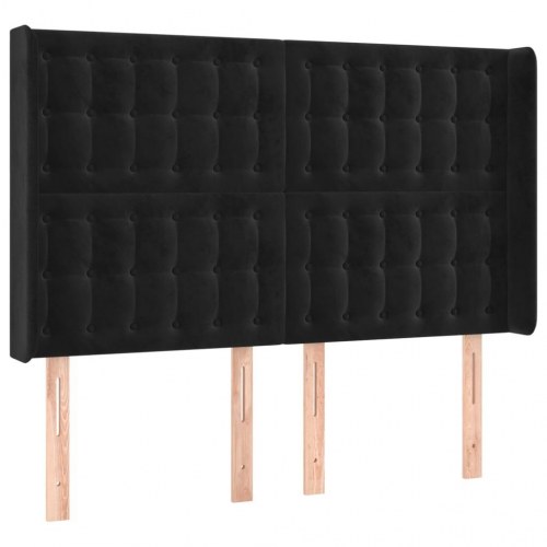 Sengegavl med kanter 147 x 16 x 118/128 cm - sort fløjl