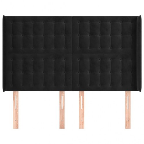 Sengegavl med kanter 147 x 16 x 118/128 cm - sort fløjl