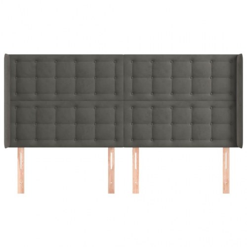 Sengegavl med kanter i fløjl 163 x 16 x 118/128 cm - mørkegrå