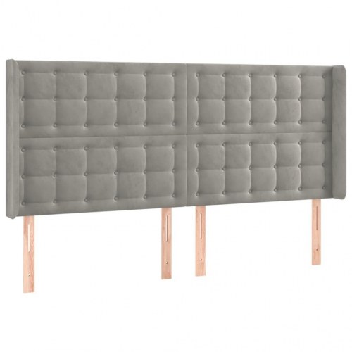 Sengegavl med kanter 183 x 16 x 118/128 cm i fløjl - lysegrå