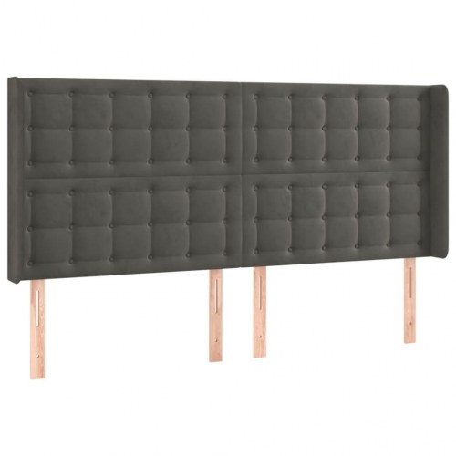 Sengegavl med kanter i fløjl 203 x 16 x 118/128 cm - mørkegrå