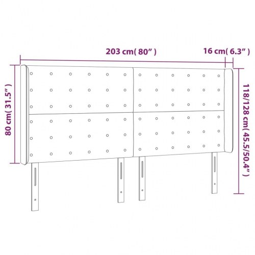 Sengegavl med kanter i fløjl 203 x 16 x 118/128 cm - mørkegrå