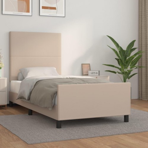 Sengeramme med sengegavl 90x200 cm i kunstlæder - cappuccino