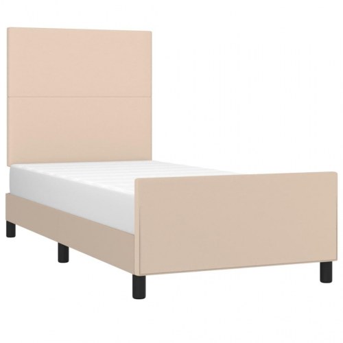 Sengeramme med sengegavl 90x200 cm i kunstlæder - cappuccino