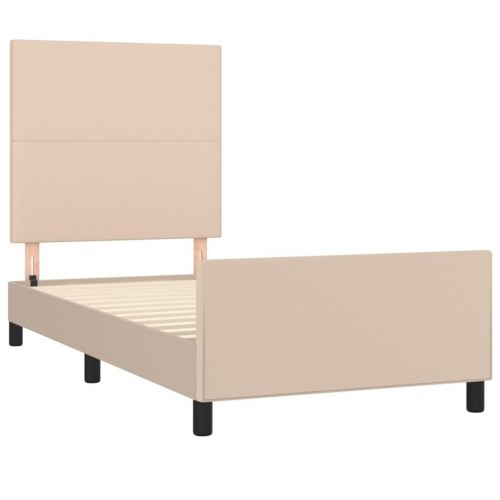 Sengeramme med sengegavl 90x200 cm i kunstlæder - cappuccino