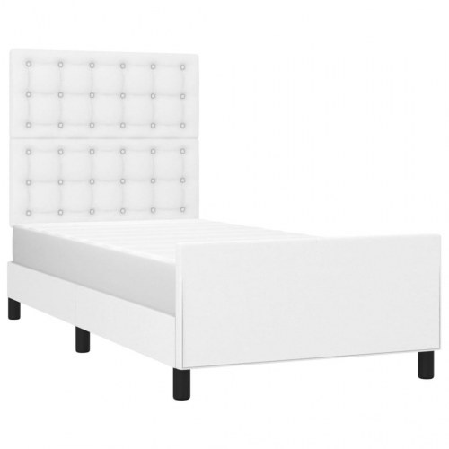 Sengeramme med sengegavl 100x200 cm i hvidt kunstlæder