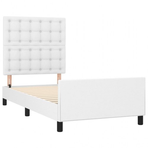 Sengeramme med sengegavl 100x200 cm i hvidt kunstlæder