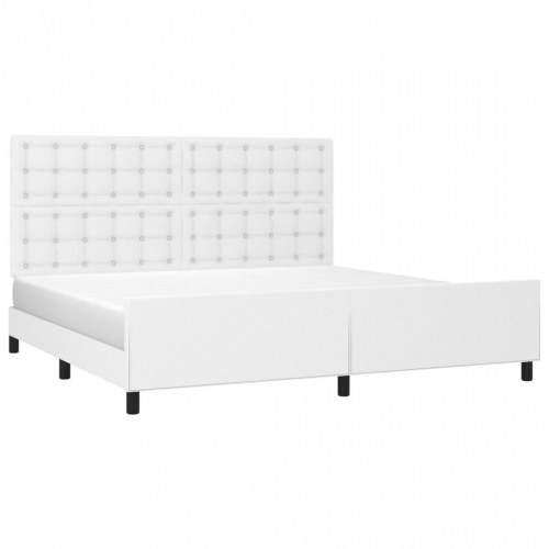 Sengeramme med sengegavl 200x200 cm i hvidt kunstlæder