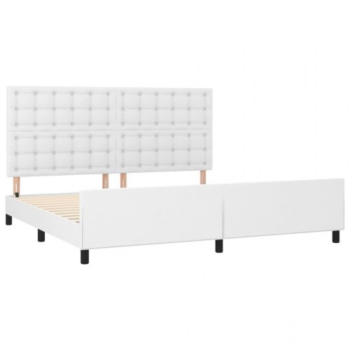 Sengeramme med sengegavl 200x200 cm i hvidt kunstlæder