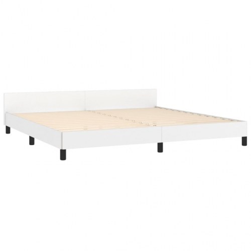 Sengeramme med sengegavl 200x200 cm i hvidt kunstlæder