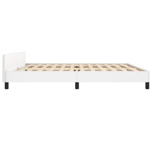 Sengeramme med sengegavl 200x200 cm i hvidt kunstlæder