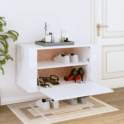 Væghængt skoskab 70x35x38 cm konstrueret træ hvid højglans