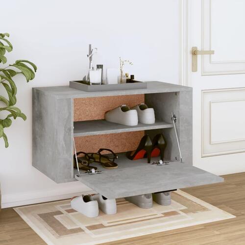 Væghængt skoskab 70x35x38 cm konstrueret træ betongrå